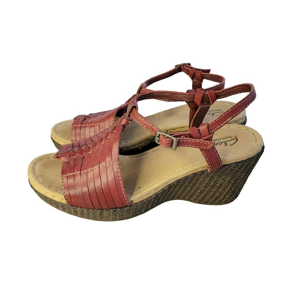 Clarks Bendables Womans Size 6M Sandal Shoes Wedge Red Brown - Picture 4 of 10